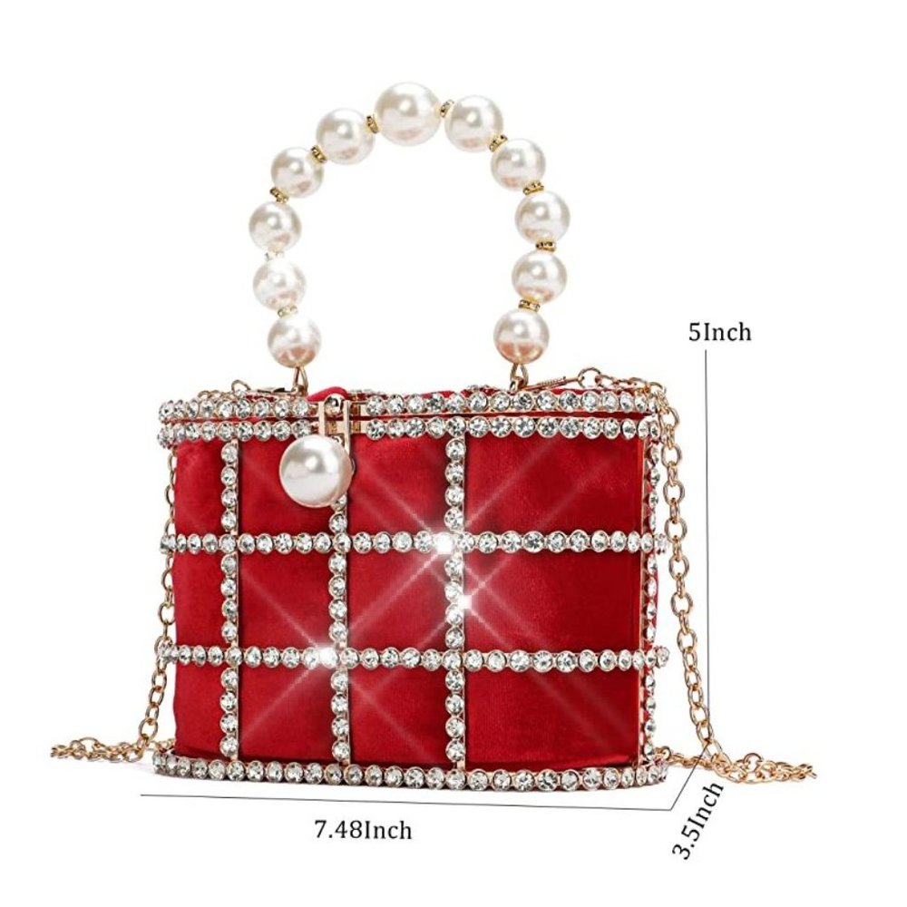 NEW Sparkling Bling Swarovski Crystal Pearl Clutch Purse Bag: Beige + FR… - Picture 7 of 17